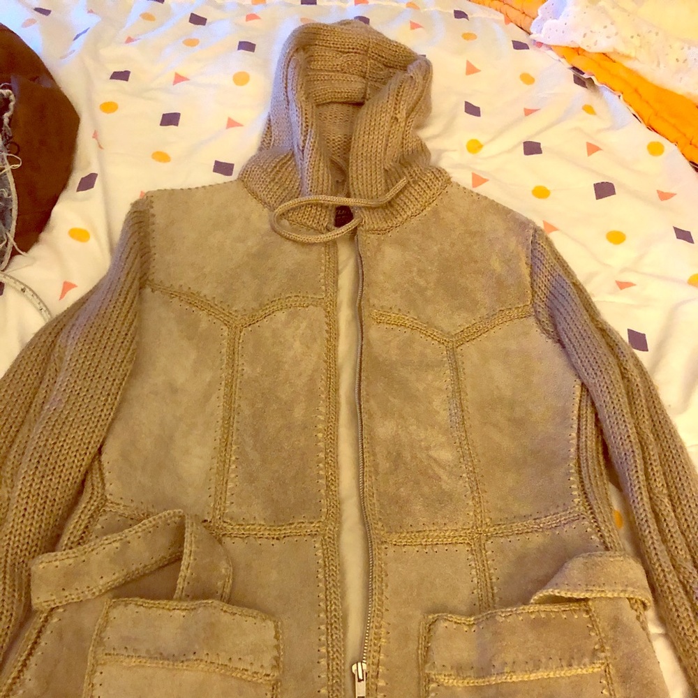 Vintage EUC split leather suede n acrylic coat